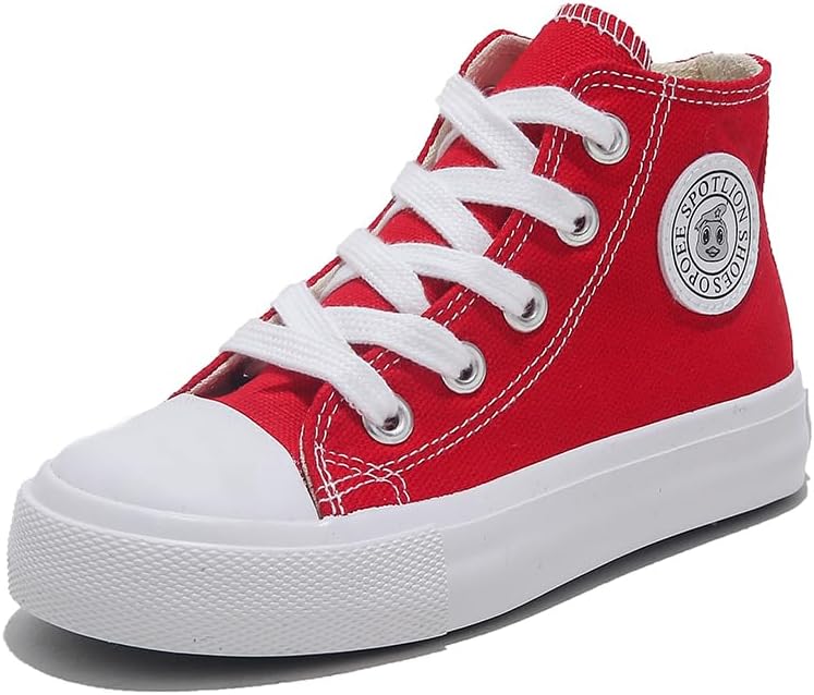 Toddler Boys Girls High‑Top Canvas Sneakers, Lace‑Up Side Zip Shoes