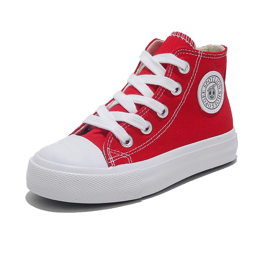 Toddler Boys Girls High‑Top Canvas Sneakers, Lace‑Up Side Zip Shoes
