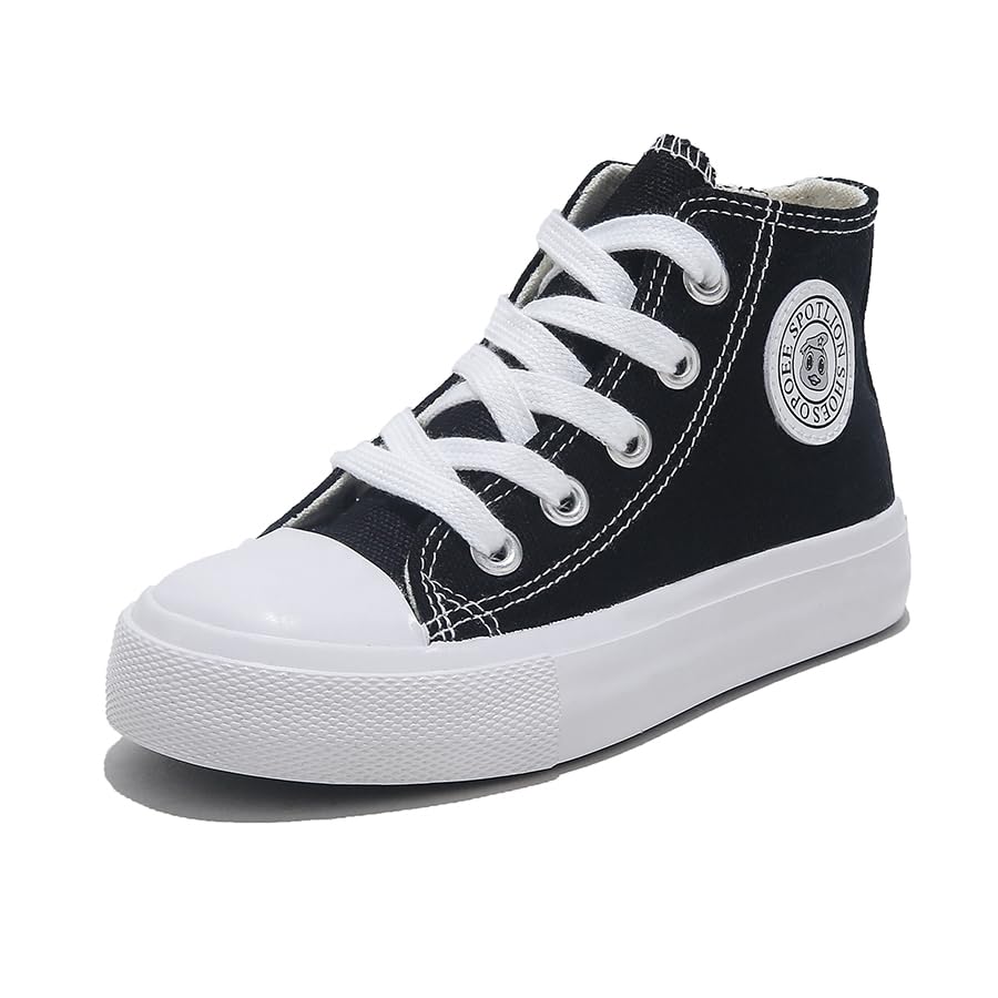 Toddler Boys Girls High‑Top Canvas Sneakers, Lace‑Up Side Zip Shoes