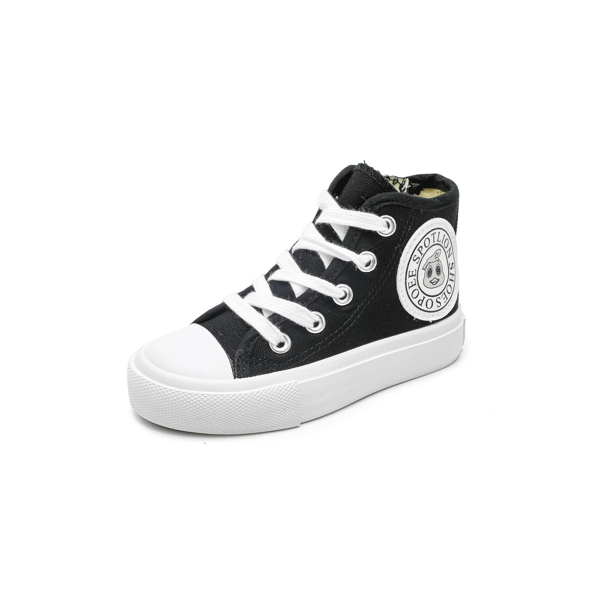 Toddler Boys Girls High‑Top Canvas Sneakers, Lace‑Up Side Zip Shoes