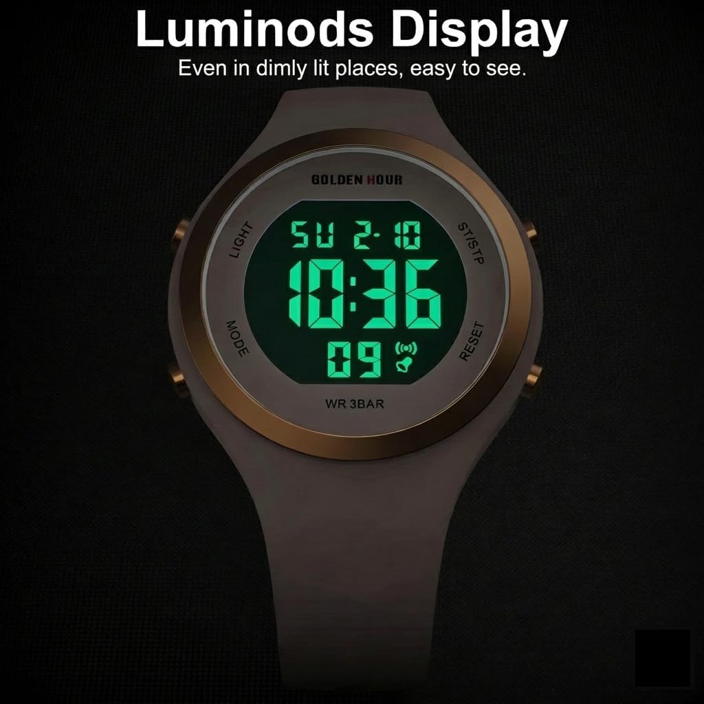 Waterproof Sport Women's Digital Chronograph Silicone Strap Watch