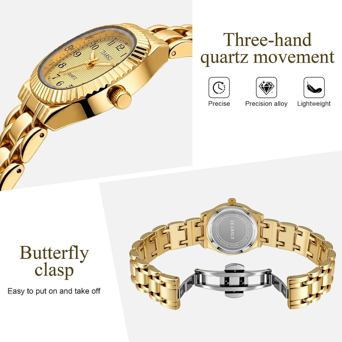 Gold Watch for Women, Dainty Quartz Analog Bracelet Watch