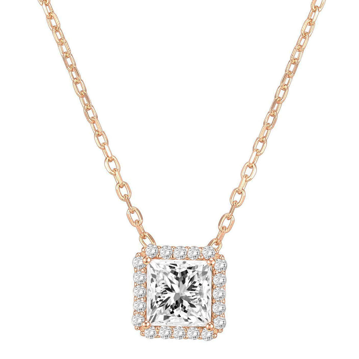 14K Gold Plated Post Faux Diamond Round Solitaire Pendant Halo