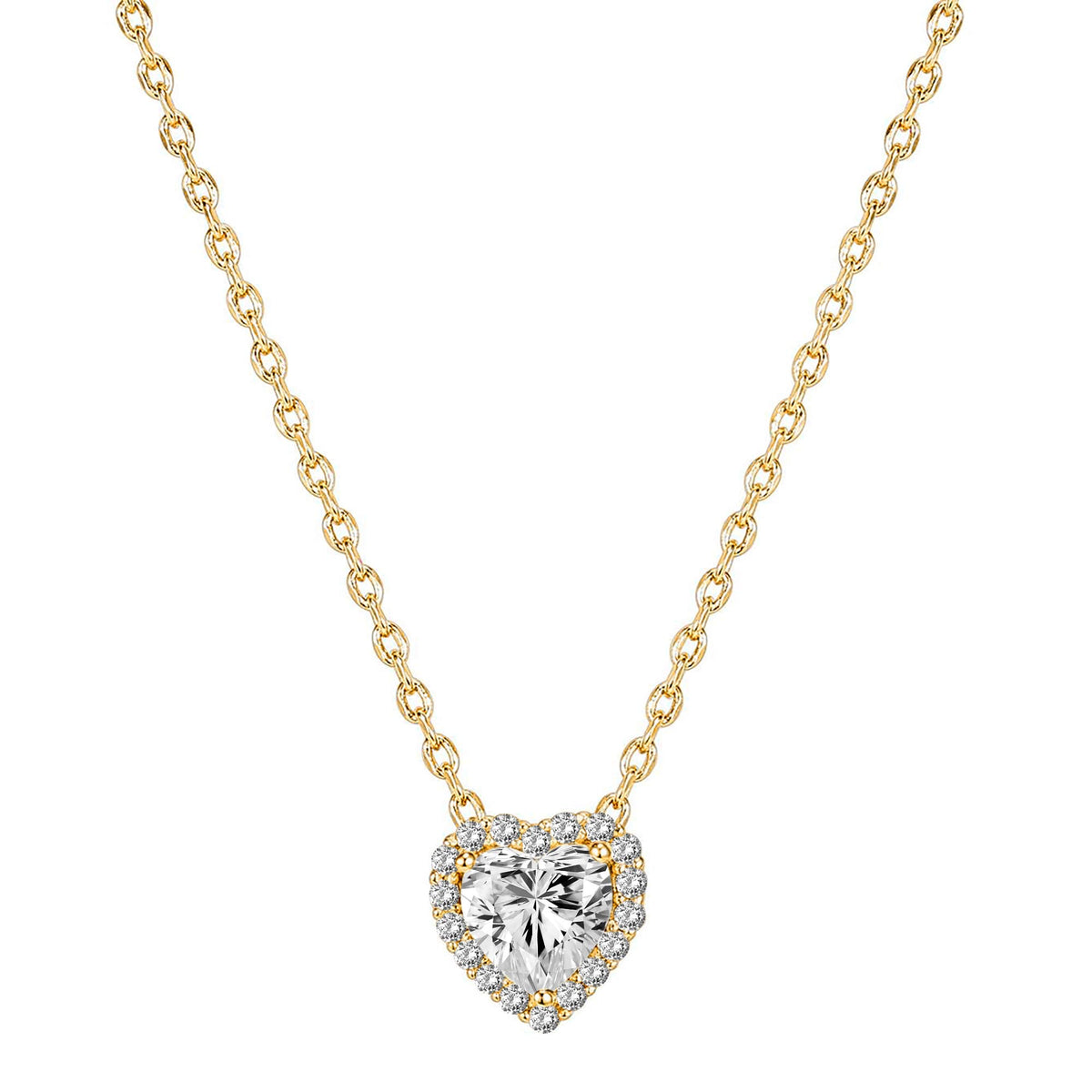 14K Gold Plated Post Faux Diamond Round Solitaire Pendant Halo