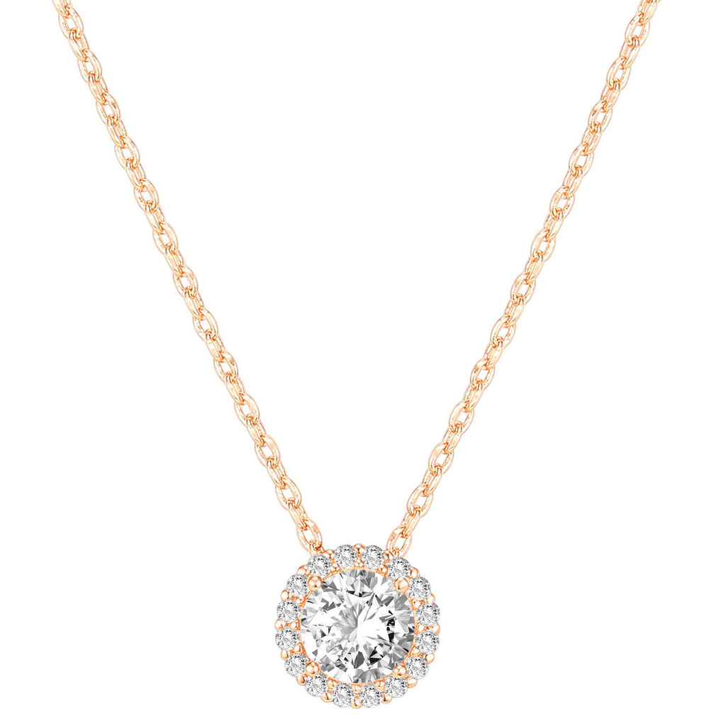 14K Gold Plated Post Faux Diamond Round Solitaire Pendant Halo