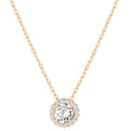 14K Gold Plated Post Faux Diamond Round Solitaire Pendant Halo
