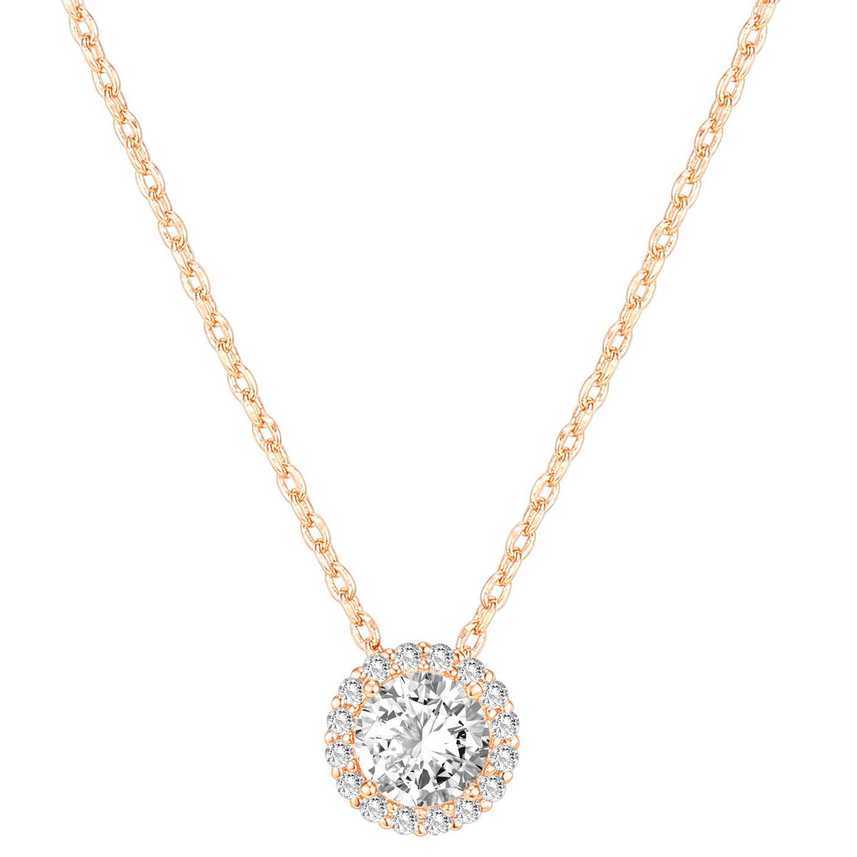 14K Gold Plated Post Faux Diamond Round Solitaire Pendant Halo