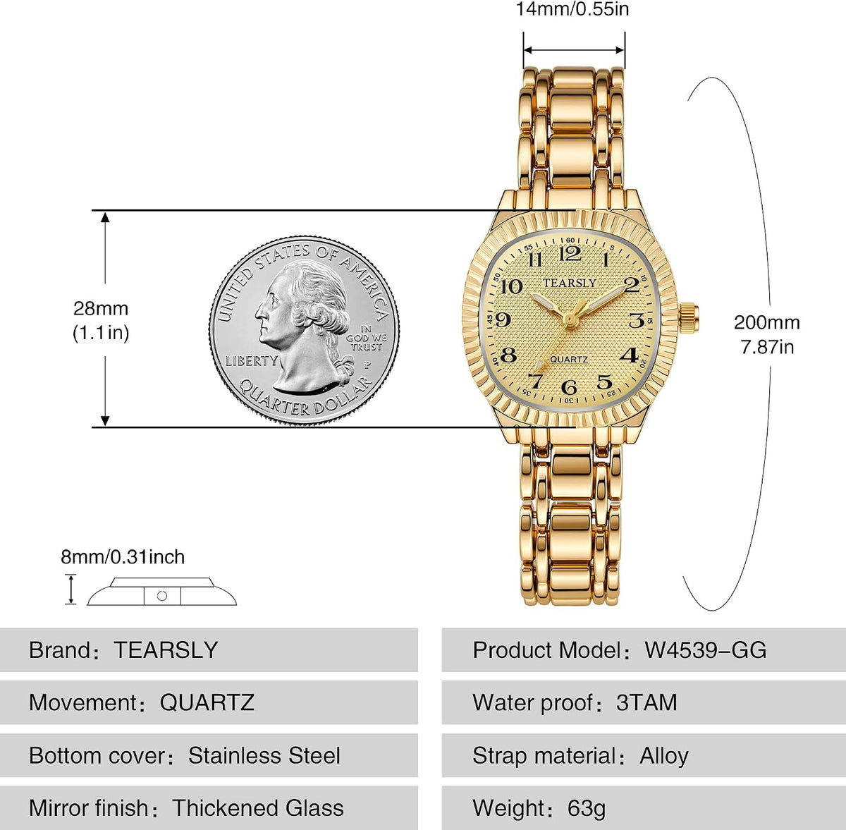 Gold Watch for Women, Dainty Quartz Analog Bracelet Watch