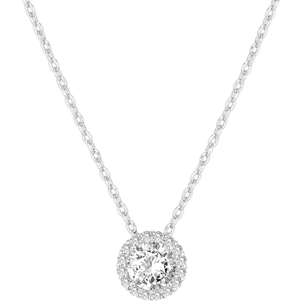 14K Gold Plated Post Faux Diamond Round Solitaire Pendant Halo