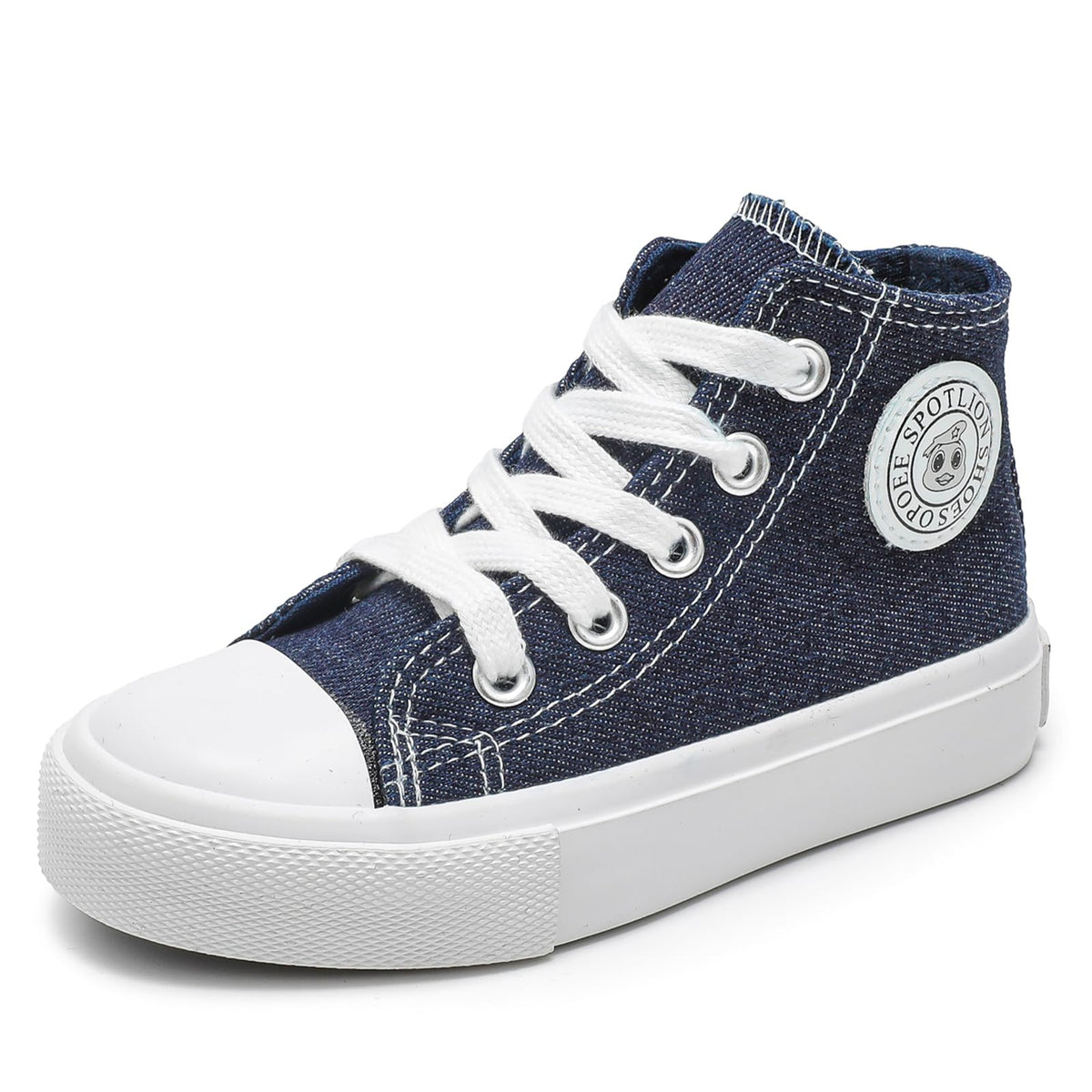 Toddler Boys Girls High‑Top Canvas Sneakers, Lace‑Up Side Zip Shoes