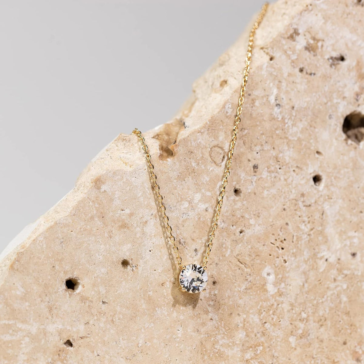 14K Gold Plated Crystal Solitaire