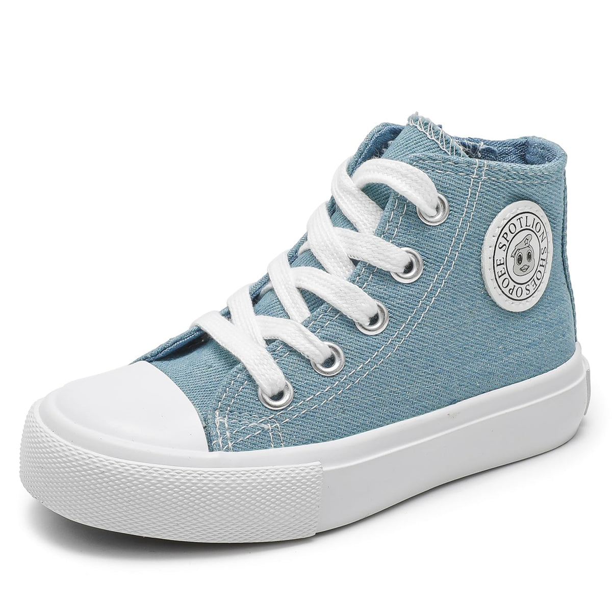 Toddler Boys Girls High‑Top Canvas Sneakers, Lace‑Up Side Zip Shoes