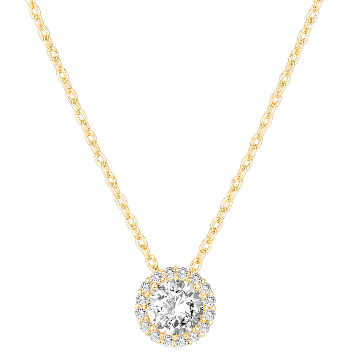 14K Gold Plated Post Faux Diamond Round Solitaire Pendant Halo