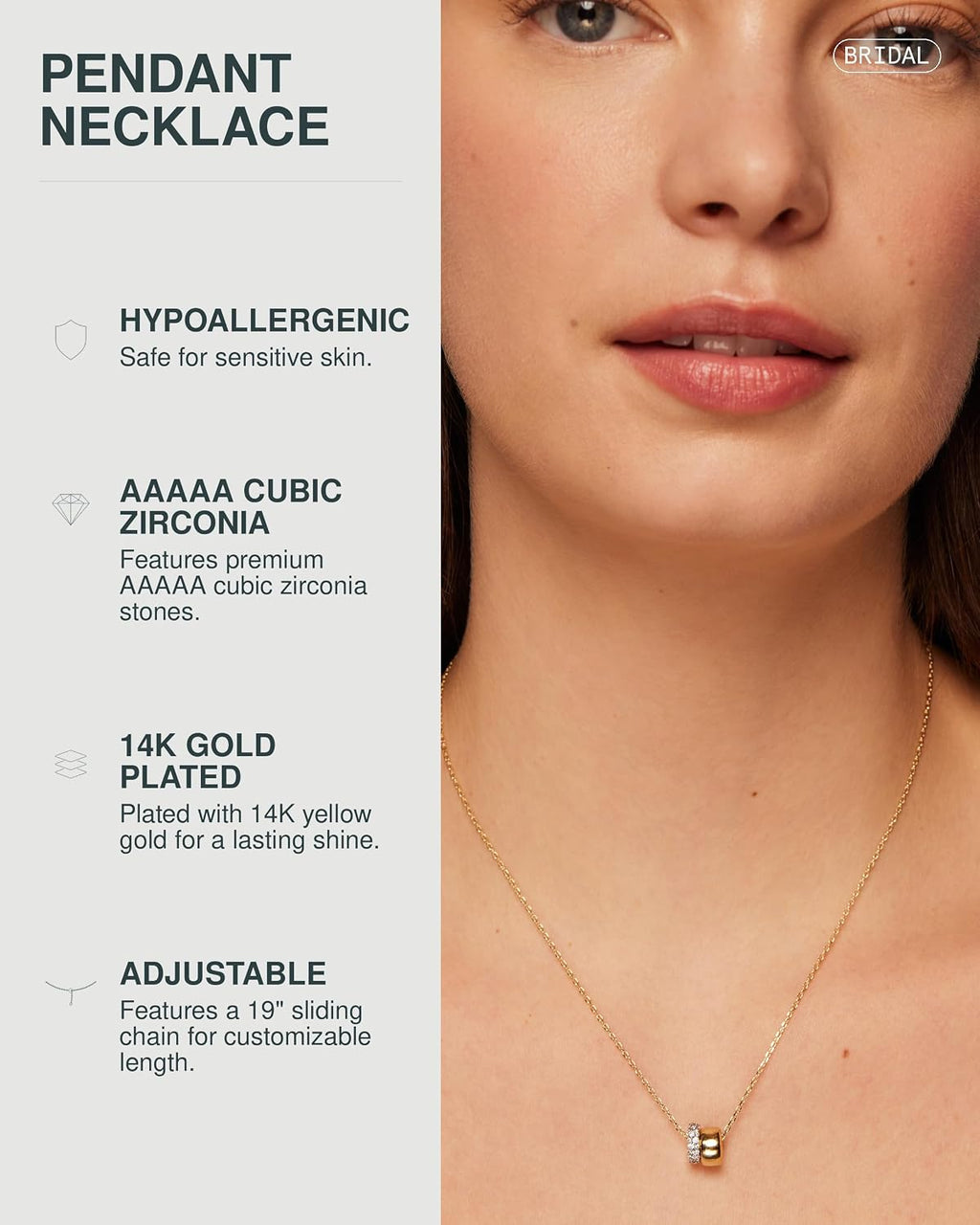 14K Gold Plated Pendant Necklace for Women