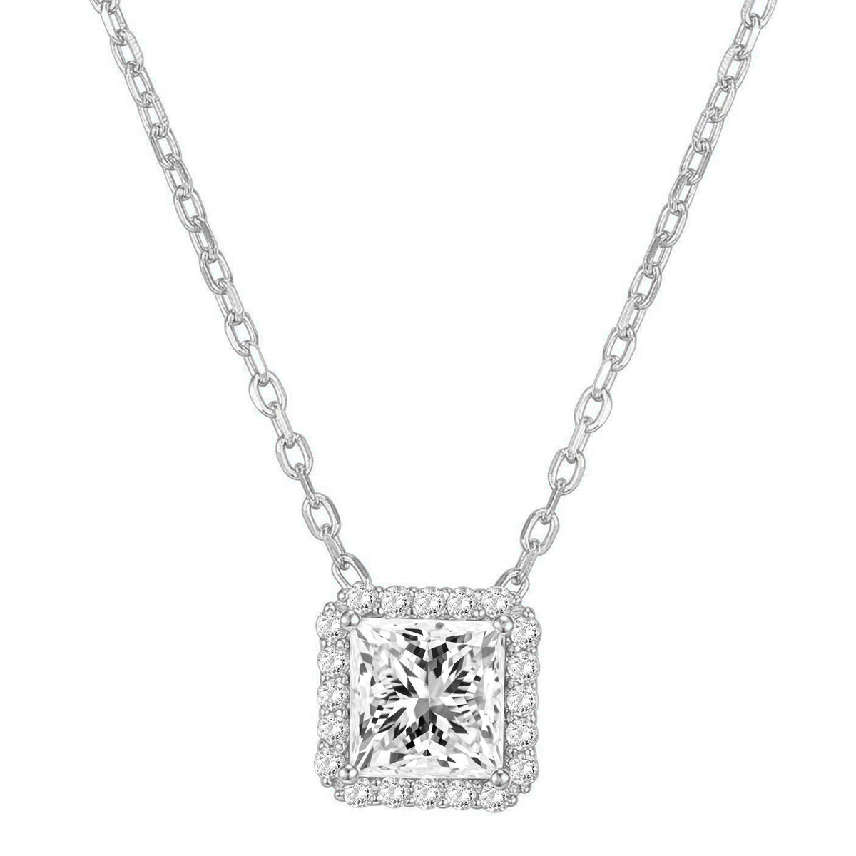 14K Gold Plated Post Faux Diamond Round Solitaire Pendant Halo