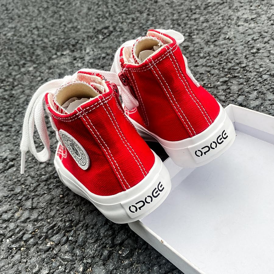 Toddler Boys Girls High‑Top Canvas Sneakers, Lace‑Up Side Zip Shoes