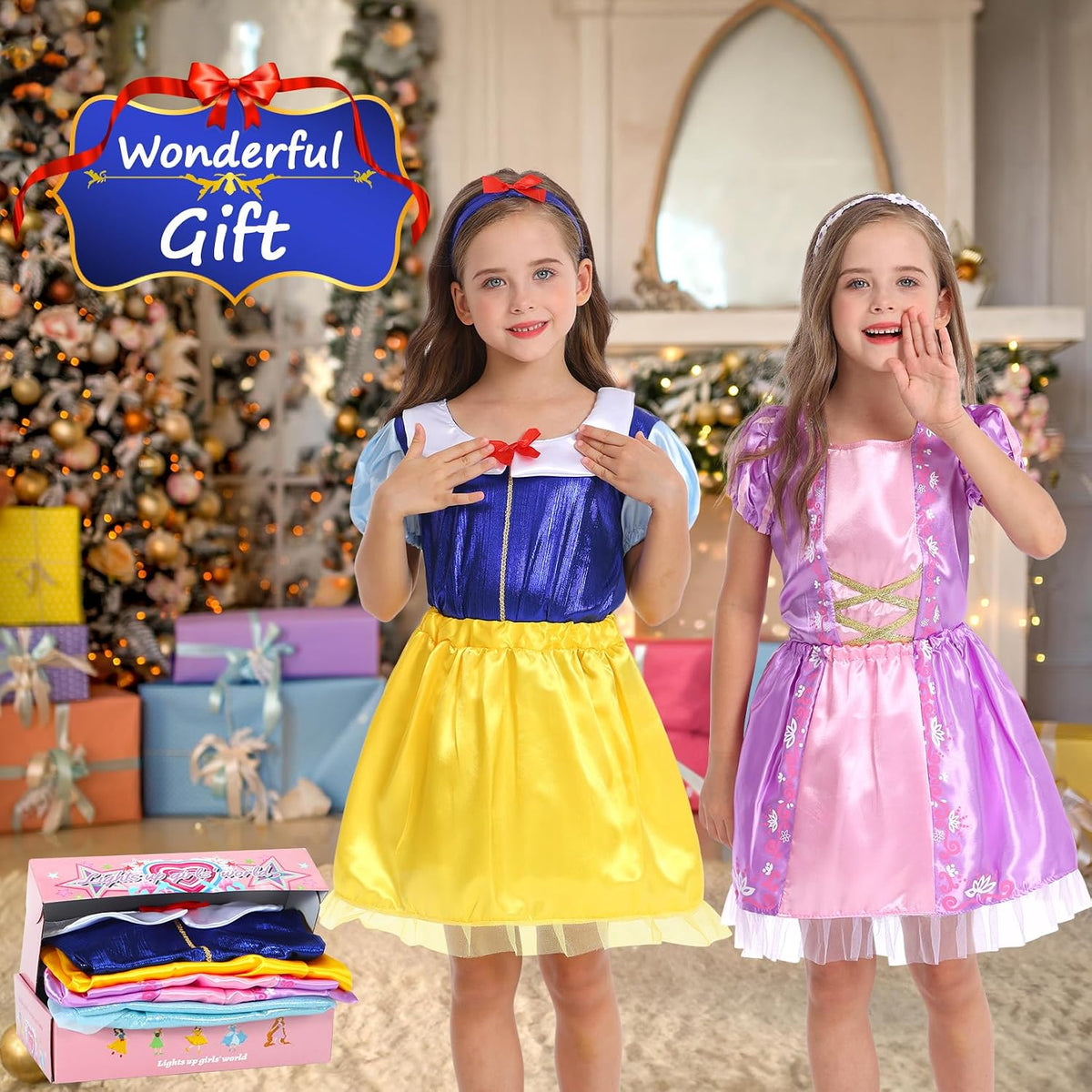Princess Dress Up Clothes for Little Girl Role Play Costume Gift Set