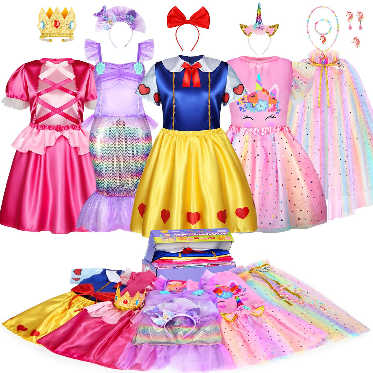 Princess Dress Up Clothes for Little Girl Role Play Costume Gift Set
