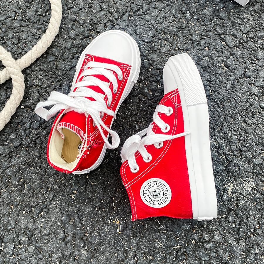Toddler Boys Girls High‑Top Canvas Sneakers, Lace‑Up Side Zip Shoes