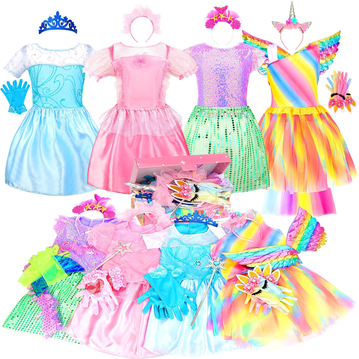 Princess Dress Up Clothes for Little Girl Role Play Costume Gift Set