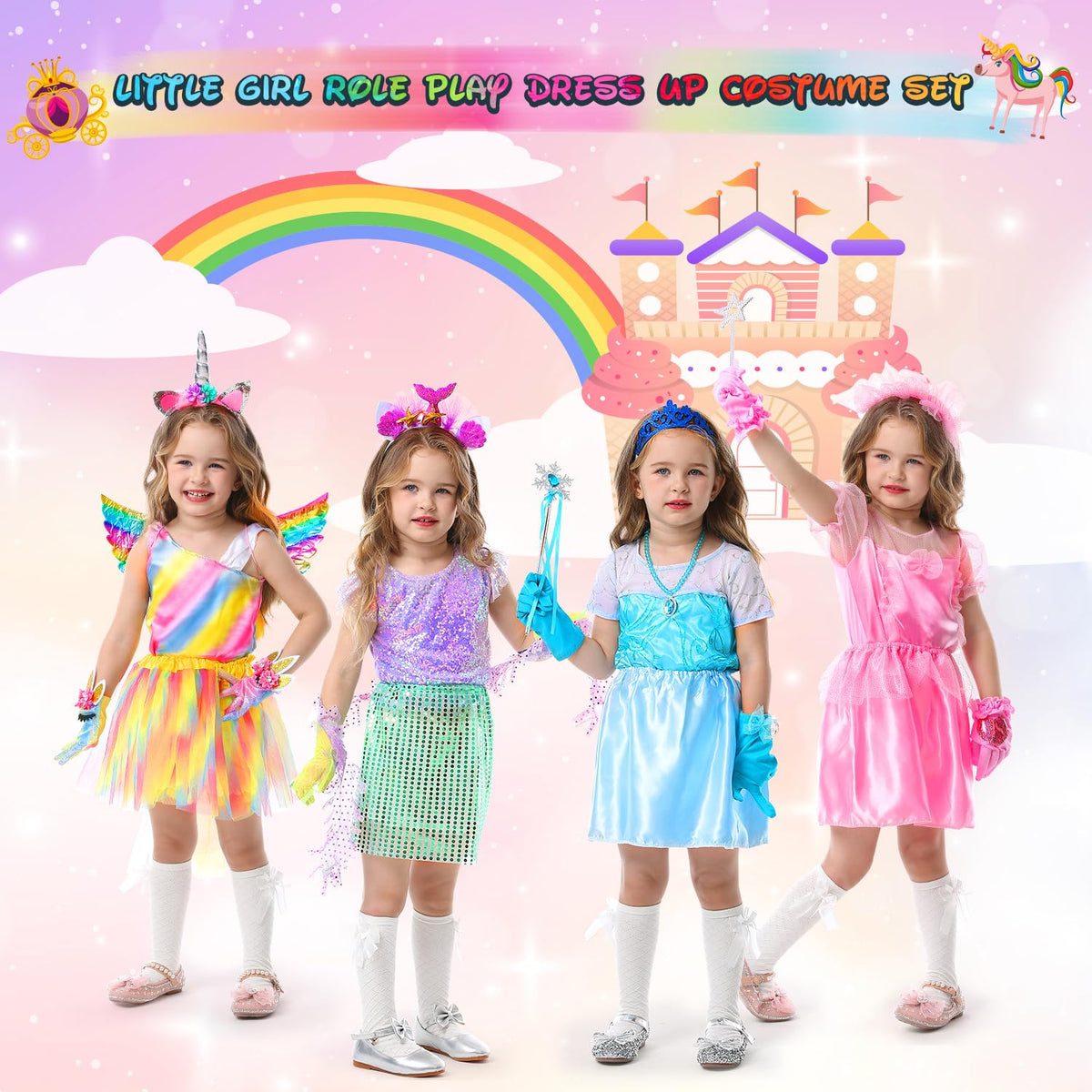 Princess Dress Up Clothes for Little Girl Role Play Costume Gift Set